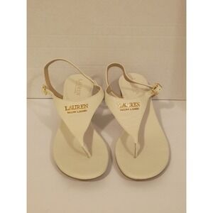 Lauren Ralph Lauren Westcott Cream Leather Thong Slingback Block Heel Sandals